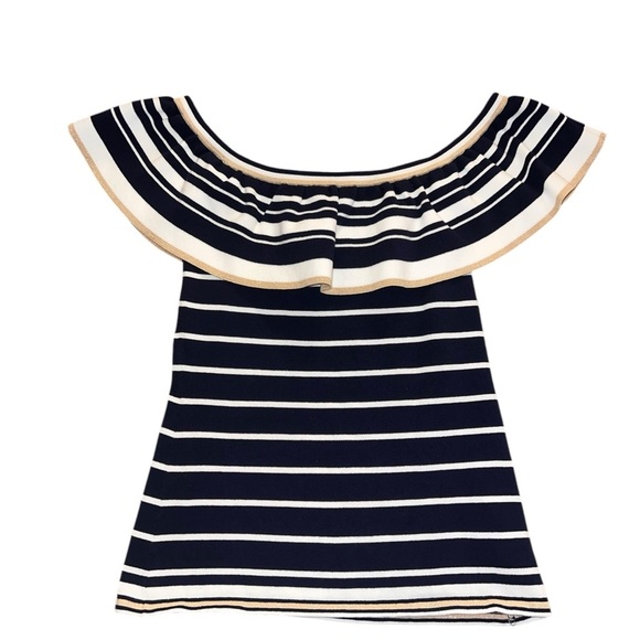 EUC Lilly Pulitzer Perelle Sweater Off The Shoulder Navy Gold Small Nautical - Picture 1 of 10